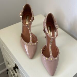 Size 7.5, Halogen, Valentino inspired, T-strap, studded heals.